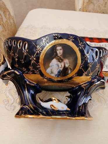 aksesuar qabi: Məhsul: Boyalı və qızılı işləməli dekorativ porselen meyvə/güllük qab — 4