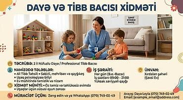 bağça vakansiya 2026: Daya və tibb bacısı xidməti Xidmət təsviri: - Şəxsi evimdə baxış - — 1