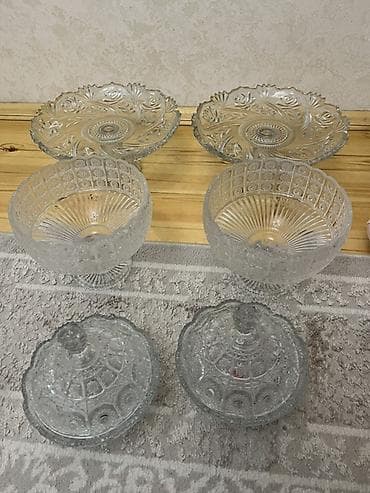 Qab-qacaq və mətbəx ləvazimatları: Şüşə qab dəsti - Material: qalın sadə şüşə - 6 ədəd 2 tort qabı 2 — 1