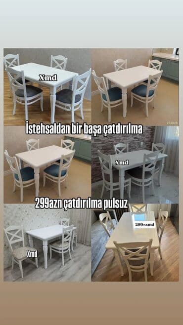 Mətbəx üçün, Yeni, Açılmayan, Dördbucaq masa, 4 stul