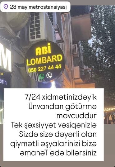 qizil disin qrami: ABI Lombard – 28 May metro stansiyası ərazisi Xidmətlər: - 7/24 — 2