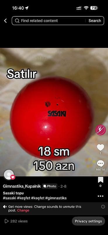 Toplar: Salam Gimnastika topu 18 sm SASAKİ Endirim edəcik. Əla vəziyətdə — 1