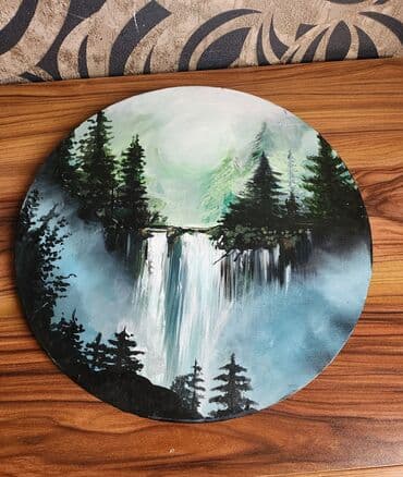 suya aid şəkillər: Dairəvi kətan üzərində əl işi peyzaj tablo - Texnika: akril boya - — 1