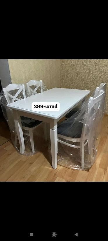 Для кухни, Новый, Нераскладной, Прямоугольный стол, 4 стула