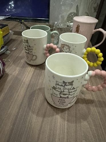 cay samavari: Şüşə və keramika fincan/bokal dəsti - 2 ədəd qalın divarlı, kəsim — 7