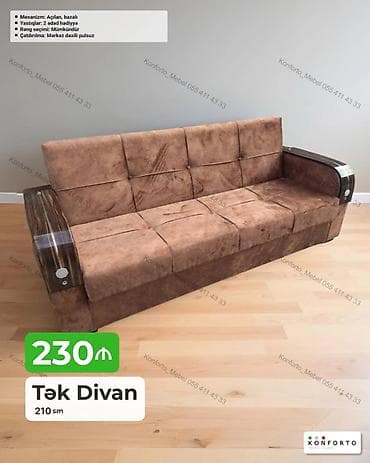 Tək divan – 210 sm - Mexanizm: açılan, bazalı (yataq funksiyalı, alt