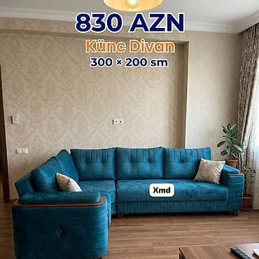 divanda: Künc Divan – 300 × 200 sm - Rəng: mavi-yaşıl (türkuaz ton) - — 1