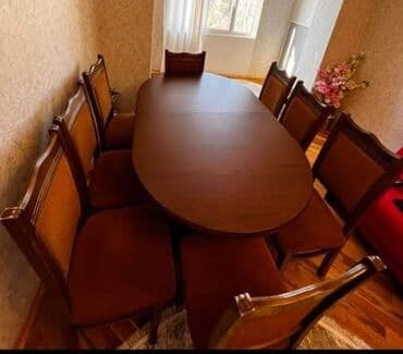 masa 2ci əl: Qonaq otağı üçün, İşlənmiş, Açılan, Oval masa, 8 stul — 1