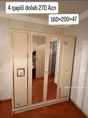 4 qapılı dolab Ölçülər: 160 × 200 × 47 sm Qiymət: 270 AZN