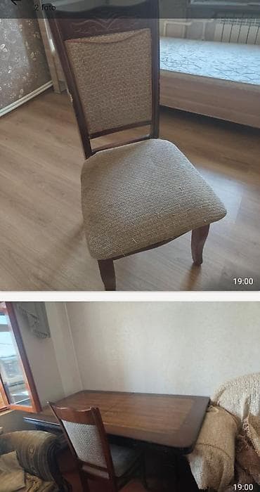 Taxta masa və stul dəsti - Material: bərk ağac konstruksiya, tünd