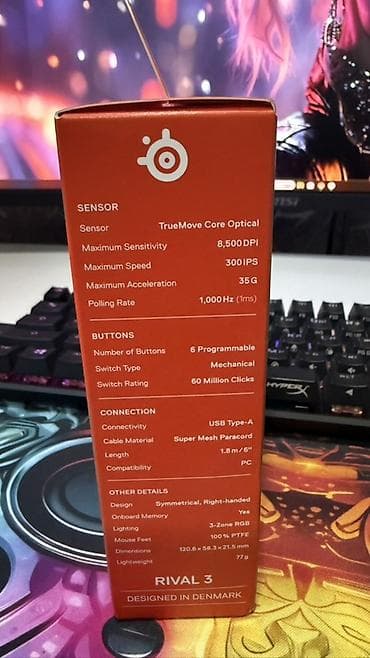 iphone xs qara: SteelSeries Rival 3 gen 2 oyun siçanı - Sensor: TrueMove Core Optical — 3
