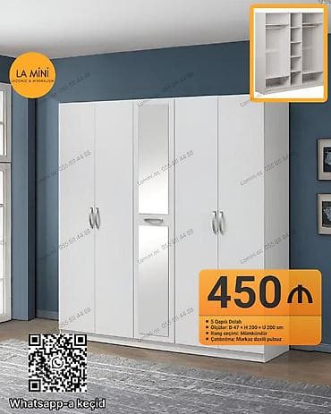 5 qapı, Güzgülü, Ağ, Açılan, Düz dolab