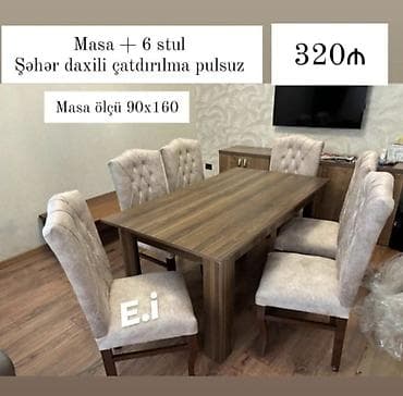taxt dəsti 50 m: Masa + 6 stul dəsti - Dəst: 1 ədəd yemək masası və 6 ədəd stul - Masa — 1