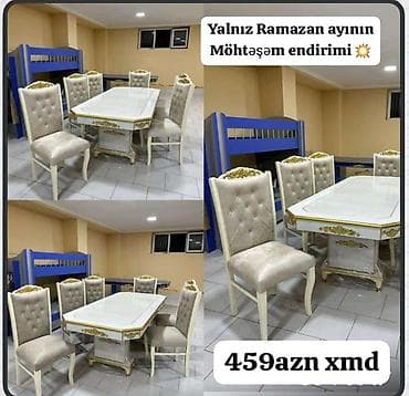 Qonaq otağı üçün, Yeni, Açılmayan, Dördbucaq masa, 6 stul