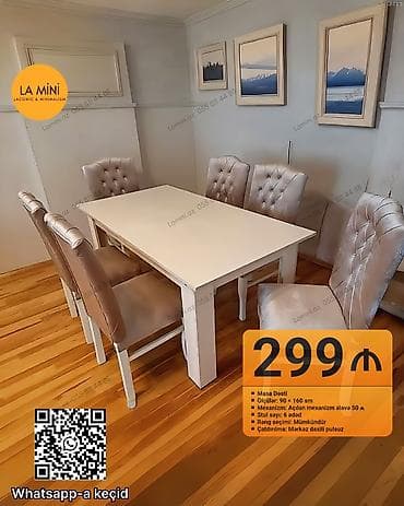 Qonaq otağı üçün, Açılan, Dördbucaq masa, 6 stul