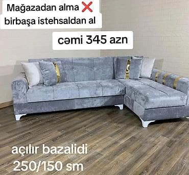 Künc divan, Yeni, Açılan, Bazalı, Vеlur parça, Şəhərdaxili pulsuz çatdırılma
