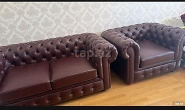 divan: Çester stilində 2 parçadan ibarət yumşaq mebel dəsti - Rəng: tünd — 1
