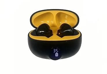 Tam simsiz Bluetooth qulaqlıq dəsti – qara-sarı dizayn, şarj qabı ilə