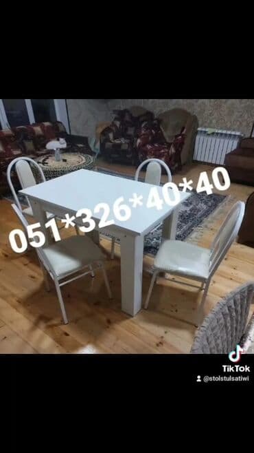 Masa və oturacaq dəstləri: Qonaq otağı üçün, Yeni, Dördbucaq masa, 4 stul — 25