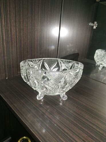 meyvə tərəvəz: Kəsik naxışlı şüşə meyvə/qənnadı qabı - Material: qalın, şəffaf şüşə — 1