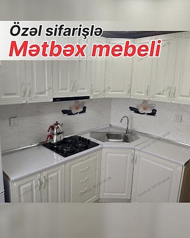 Özəl sifarişlə mətbəx mebeli - Klassik üslubda ağ rəngli fasadlar