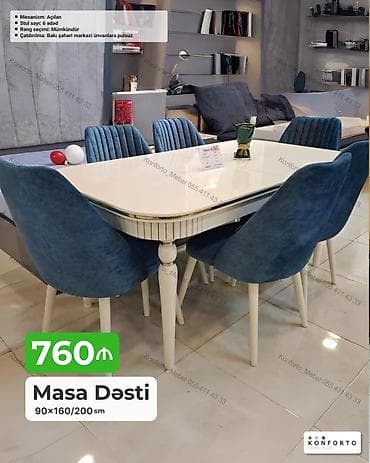 Masa dəsti – açılan mexanizmli yemək masası və 6 ədəd stul. - Ölçü — 1