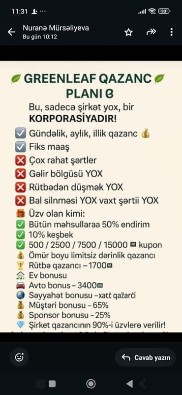 gundəlik fəhlə işi: Xidmət: GREENLEAF Qazanc Planı Təsvir: - Gündəlik, aylıq və illik — 1