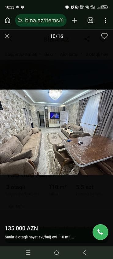 kireditle ev: Satılır: 3 otaqlı həyət evi/bağ evi Ümumi sahə: 110 m² Torpaq sahəsi — 10