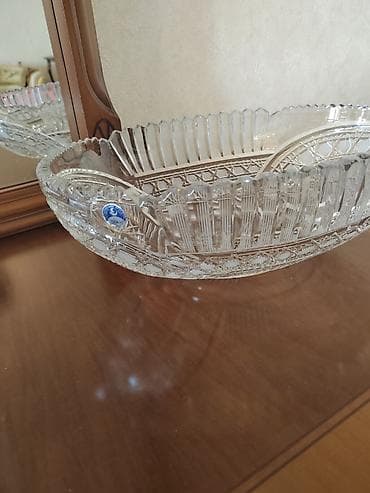 Kəhrəba şəffaflığında kəsimli kristal qab dəsti - Material: qalın — 2