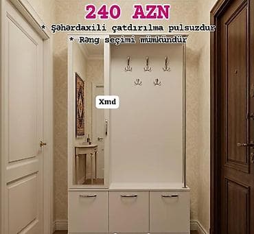 Dəhliz üçün funksional asılqan və dolab komplekti - Material: ağ