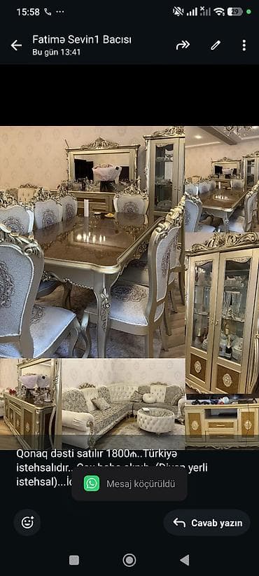 Qonaq dəsti satılır 1800₼. Türkiyə istehsalıdır. Çox baha
