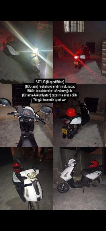 4 bolt disk təkər: Moped 50cc – ağ/rəngli skuter Xüsusiyyətlər: - 50cc benzinli moped — 4