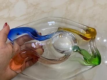 meyve vazi: Rəngli şüşə dekor qab - Material: qalın, şəffaf şüşə - Dizayn — 2