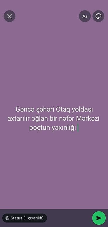 Gəncə şəhərində mərkəzi poçtun yaxınlığında mənzilə otaq yoldaşı