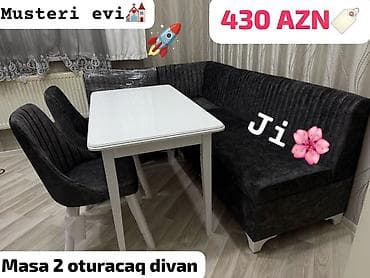 Mətbəx üçün, Yeni, Dördbucaq masa, 2 stul