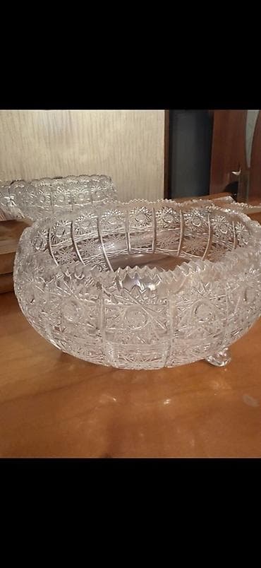 qab desti: Bohema meyve qabı dəsti - Material: ağır, şəffaf kəsimli kristal şüşə — 2