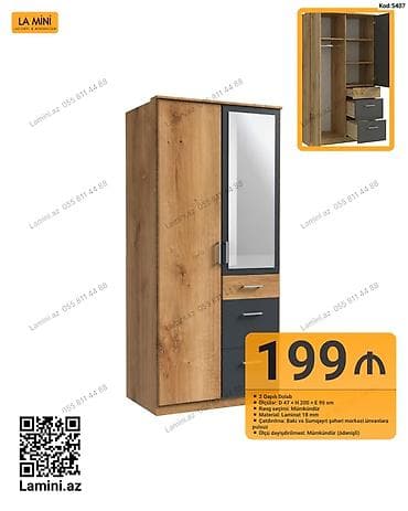 İki qapılı dolab - Ölçülər: D 47 x H 200 x E 90 sm - Rəng seçimi — 1