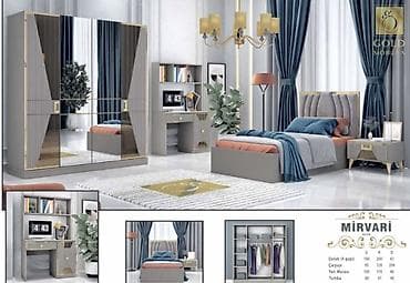 oglan otagi mebelleri: MİRVARİ yataq otağı dəsti – zərif qızılı detallarla müasir dizayn — 1