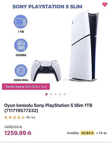 pc oyun: Sony PlayStation 5 Slim 1TB oyun konsolu + 1 ədəd əlavə pult dəyəri — 1