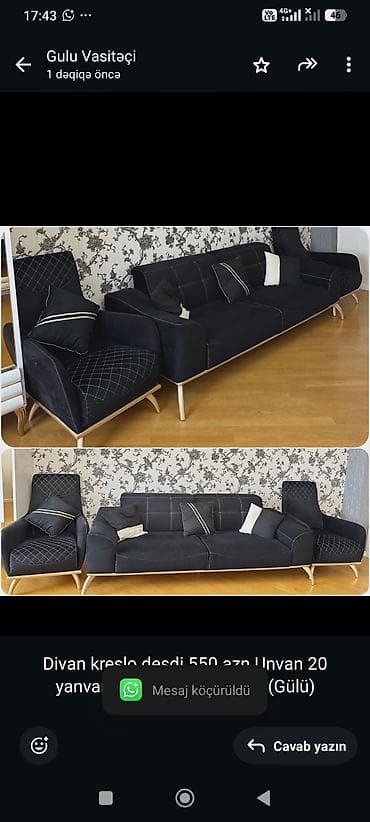 gul: Divan kreslo desdi 550 azn.Unvan 20 yanvar.Acilmir+baza yoxdur(Gülü) — 1