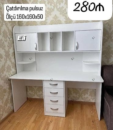 ağ stol: Ağ rəngli iş/oxu masası üst dolablı model - Ölçü: 160 x 160 x 50 sm - — 1