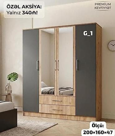 koridor ucun dolap: G_1 model geyim dolabı - Dizayn: İki tünd boz qapı, ortada iki — 1
