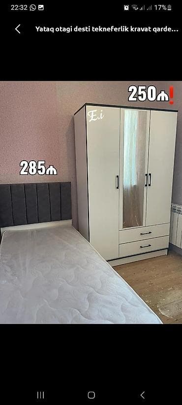 taxt desdi: Yataq otağı dəsti - 1 nəfərlik taxt (başlıq hissəsi yumşaq, boz — 1