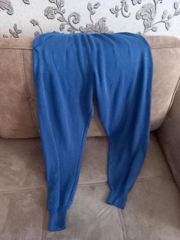 klasik şalvar: Mavi rəngli trikotaj şalvar - Yumşaq, elastik trikotaj material - Bel — 1