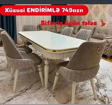 divan ustu: Qonaq otağı üçün, Yeni, Açılmayan, Oval masa, 6 stul — 1