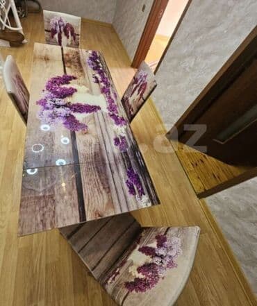 stul oturacaq: Mətbəx üçün, İşlənmiş, Açılan, Dördbucaq masa, 4 stul — 1