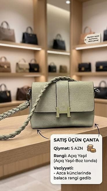 Açıq yaşıl (açıq yaşıl-boz ton) çiyin çantası - Material: dənəli