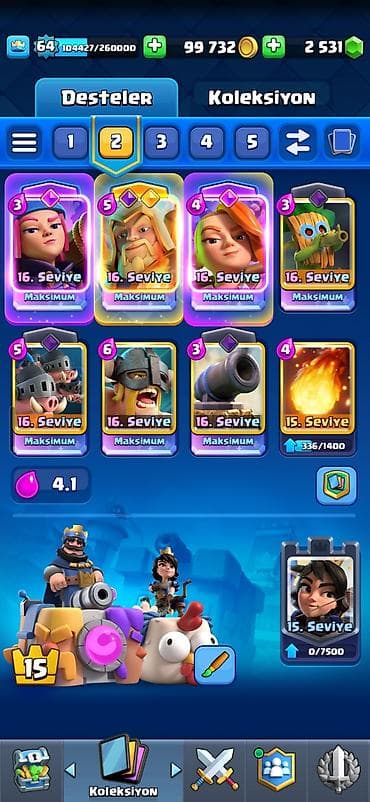 clash royale hesab satisi: Clash Royale hesabı: - Kral səviyyəsi: 64 - Daş: 2800 - Rozetlər — 2