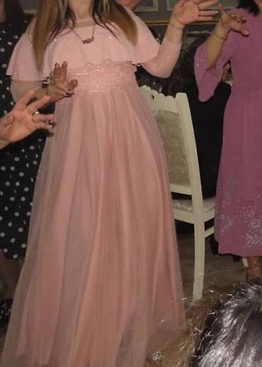 sac parik satisi: Zərif şaftalı çalarlı uzun ziyafət/ məclis geyimi. Sadecə bir dəfə — 5