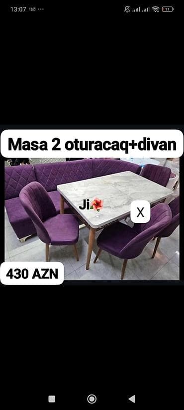 stulla: Mətbəx/yemək dəsti – masa, 2 ədəd stul və künc divan dəsti - Masa — 1